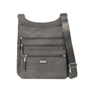 Baggallini Around Town Crossbody Bag with RFID-Blocking Wristlet, Silver